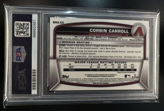 2023 Bowman Mega Box Corbin Carroll Chrome Rookies Auto Mojo Refractor PSA 10