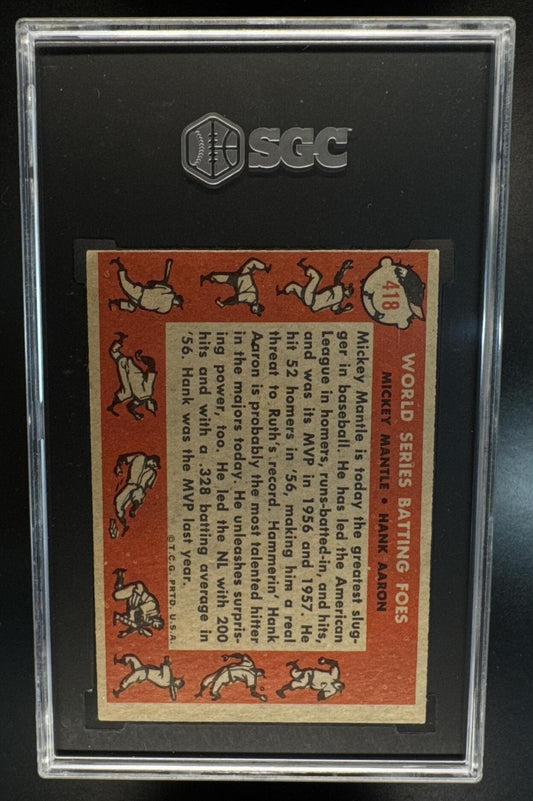 1958 Topps World Series Batting Foes Mickey Mantle Hank Aaron Yankees #418 SGC 5