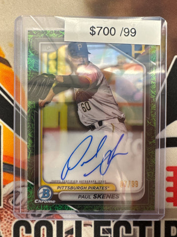 2024 Topps Bowman Chrome MLB Paul Skenes Green Grass Refractor Autograph /99