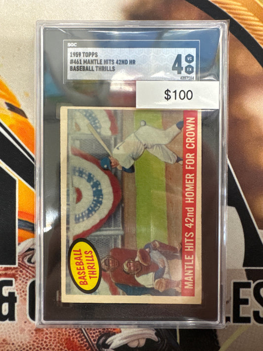 1959 Topps MLB Baseball Thrills Mantle Hits 42nd Home Run SGC 4