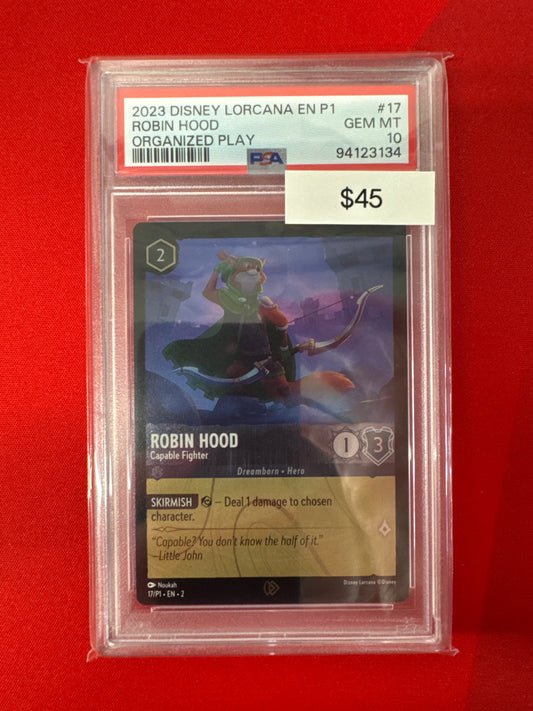 Disney Lorcana P1 Organized Play Robin Hood PSA 10
