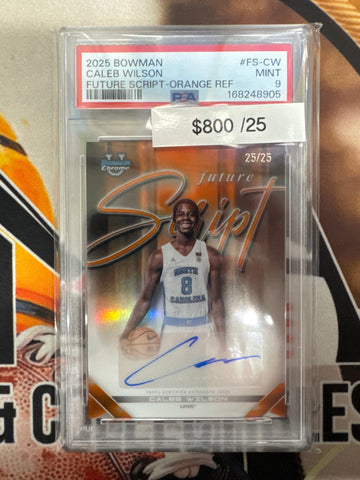 2025 Bowman Basketball Caleb Wilson Future Script Autograph Orange Refractor /25 PSA 9