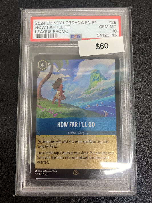 Disney Lorcana P1 League Promo How Far I’ll Go PSA 10