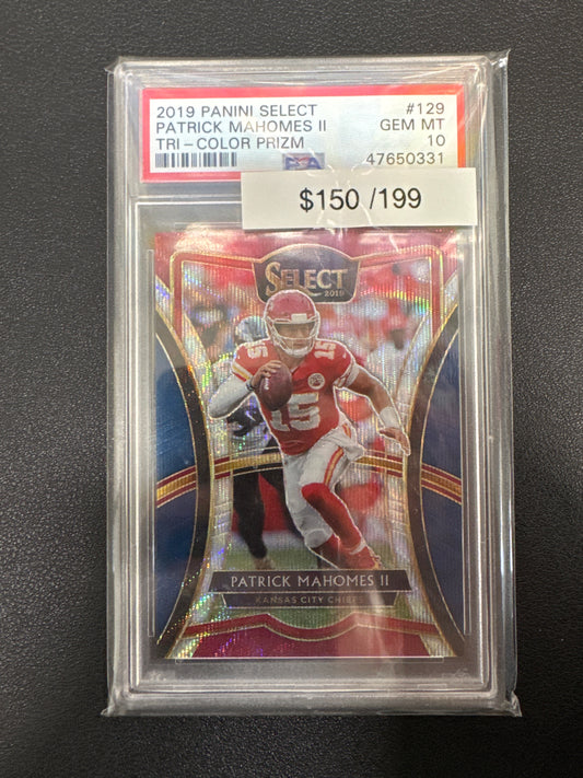 2019 Panini Select NFL Patrick Mahomes II Tri-Color Prizm /199 PSA 10