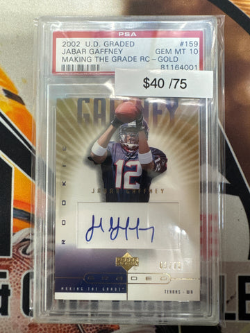 2002 Upper Deck Graded Jabar Gaffney Making The Grade Rookie Gold /75 PSA 10