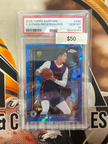 2025 Topps Chrome NBA Sapphire Yanic Konan-Niederhauser Rookie PSA 10