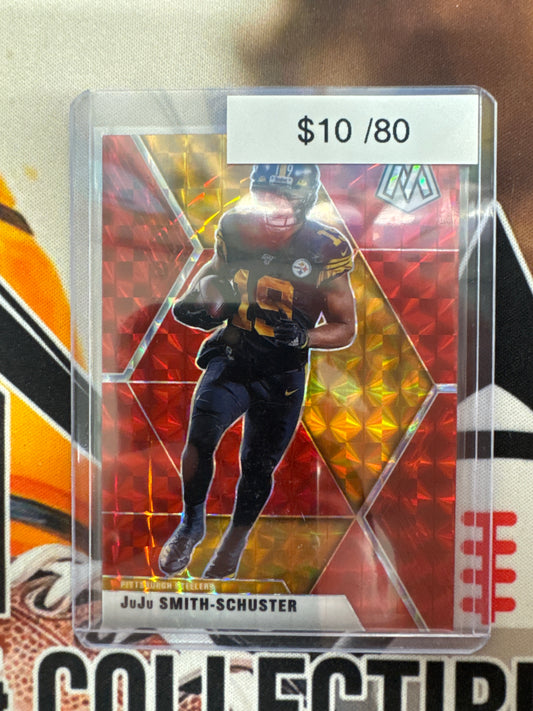 2020 Panini Mosaic NFL JuJu Smith-Schuster Choice Red/Yellow Mosaic /80