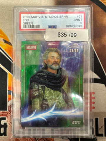 2025 Topps Chrome Marvel Studios Sapphire Ego Green Refractor /99 PSA 9