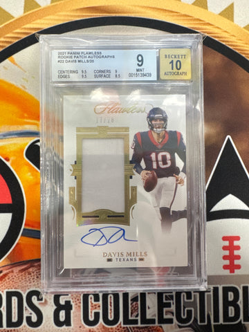 2021 Panini Flawless NFL Davis Mills Rookie Patch Autograph /20 BGS 9 Autograph 10