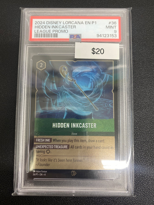 Disney Lorcana P1 League Promo Hidden Inkcaster PSA 9