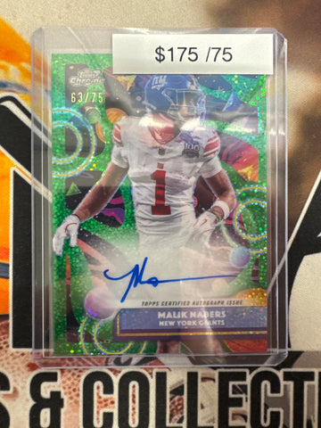2025 Topps Chrome Cosmic NFL Malik Nabers Green Cosmic Dust Autograph /75