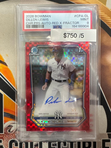 2026 Bowman Baseball Dillon Lewis Chrome Prospect Autograph Red X-Fractor /5 PSA 9