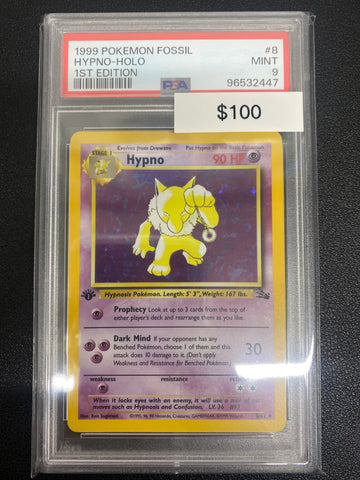 Pokémon 1st Edition Fossil Hypno Holo PSA 9