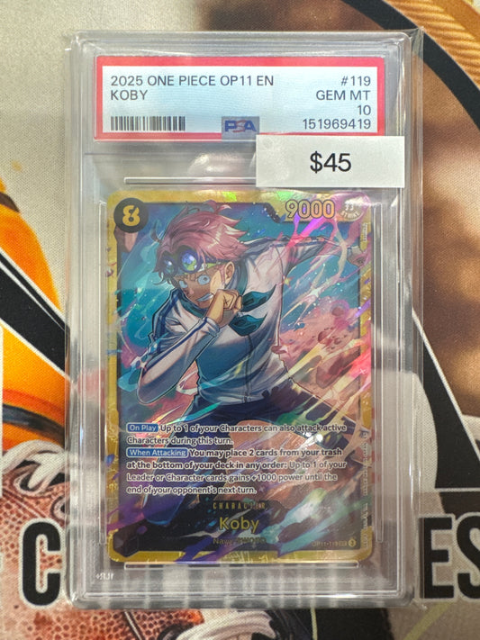 One Piece Koby OP11-119 A Fist Of Devine Speed Secret Rare PSA 10