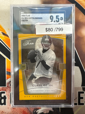 2004 Flair Football Ben Roethlisberger Class Of ‘04 Yellow Refractor /799 SGC 9.5
