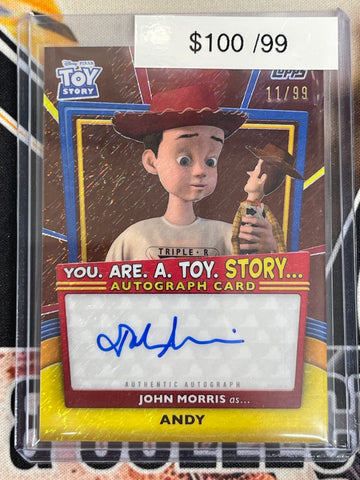 2025 Topps Pixar 30 Years Of Toy Story Andy (John Morris) You. Are. A. Toy. Story… Woody’s Cowboy Hat Shimmer Autograph /99
