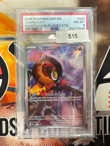 2025 Pokemon MEP Charcadet 022 Promo Phantasmal Flames ETB PSA 8