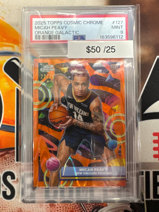 2025 Topps Chrome Cosmic NBA Micah Peavy Rookie Orange Galactic /25 PSA 9