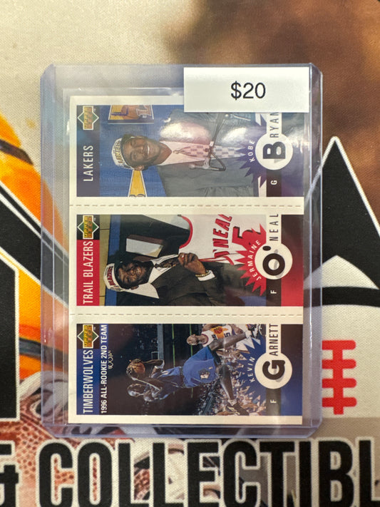 1996 Upper Deck Basketball Kobe Bryant, Jermaine O’Neal & Kevin Garnett Triple Player