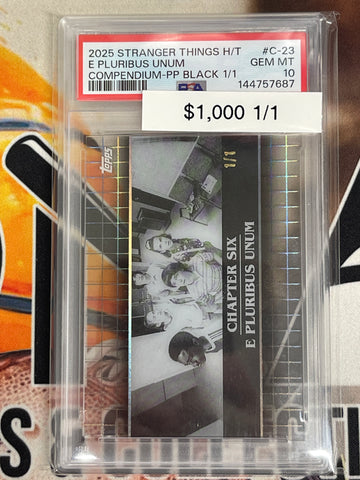 2025 Topps Stranger Things High Tek E Pluribus Unum Compendium Printer Proof Black 1/1 PSA 10