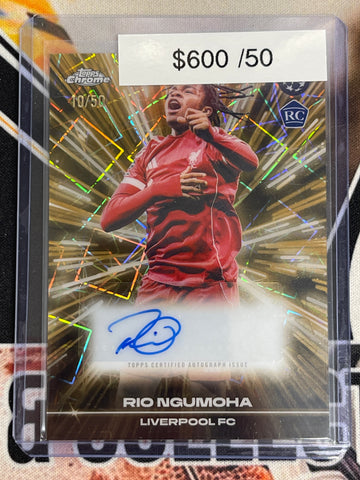 2025-26 Topps Chrome UEFA Club Competitions Champion’s League Rio Ngumoho Gold Black Lazer Rookie Auto /50