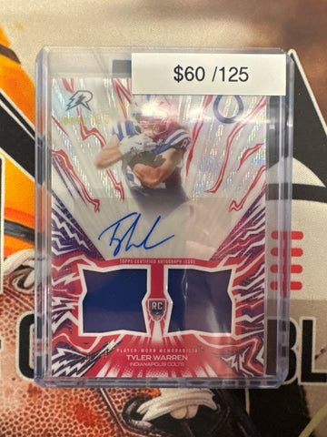 2026 Topps Resurgence NFL Tyler Warren Amped Up Rookie Dual Relic Autograph White Refractor /125