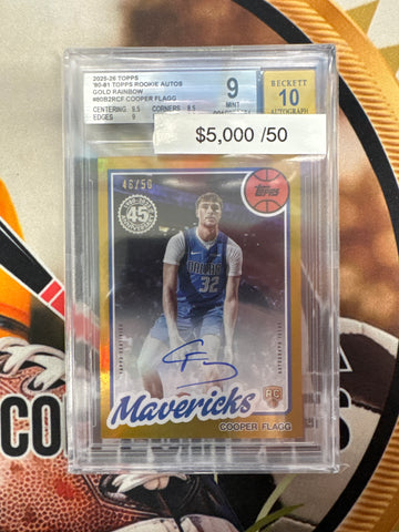 2025-26 Topps NBA Cooper Flagg ‘80-‘81 Topps Rookie Autograph Gold Rainbow /50 BGS 9 Autograph 10