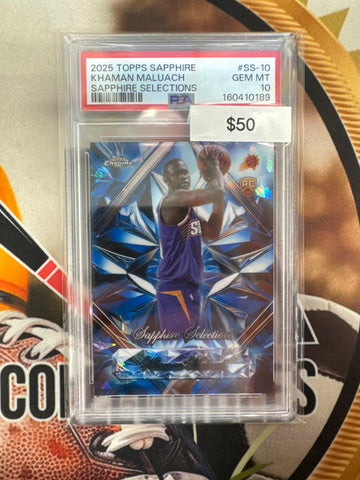 2025 Topps Chrome NBA Sapphire Khaman Maluach Rookie Sapphire Selections PSA 10