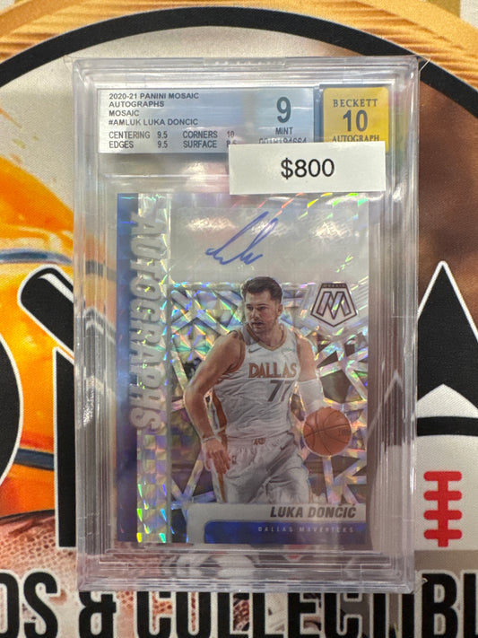 2020-21 Panini Mosaic NBA Luka Doncic Mosaic Autograph BGS 9 Auto 10