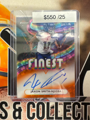 2025 Topps Finest NFL Jaxon Smith-Njigba Finest Autographs Orange Geometric Refractor /25