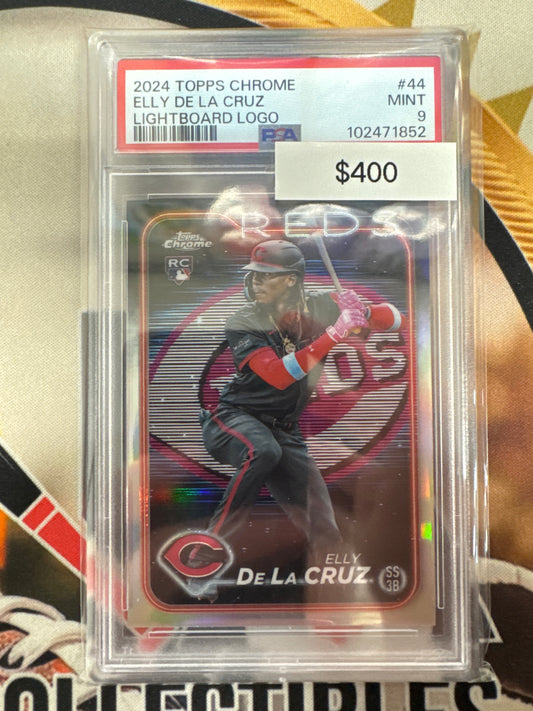2024 Topps Chrome MLB Elly De La Cruz Rookie Lightboard Logo Refractor PSA 9
