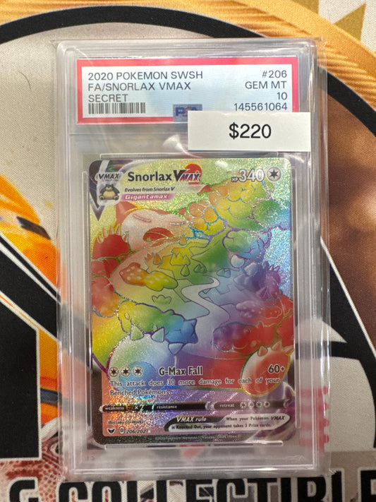 2020 Pokémon SWSH Full Art Snorlax Vmax 206/202 Secret PSA 10