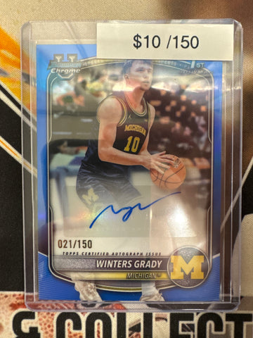 2025-26 Topps Bowman Chrome Basketball Winters Grady 1st Bowman Autograph Blue Refractor /150