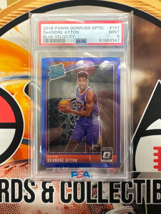 2018 Panini Donruss Optic NBA DeAndre Ayton Rated Rookie Blue Velocity PSA 9