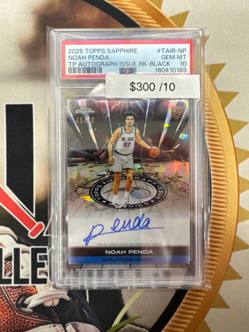 2025 Topps Chrome NBA Sapphire Noah Penda Topps Autograph Issue Rookie Black Refractor /10 PSA 10