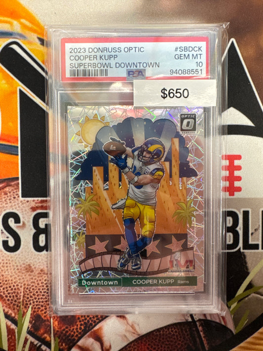 2023 Panini Donruss Optic NFL Cooper Kupp Superbowl Downtown PSA 10