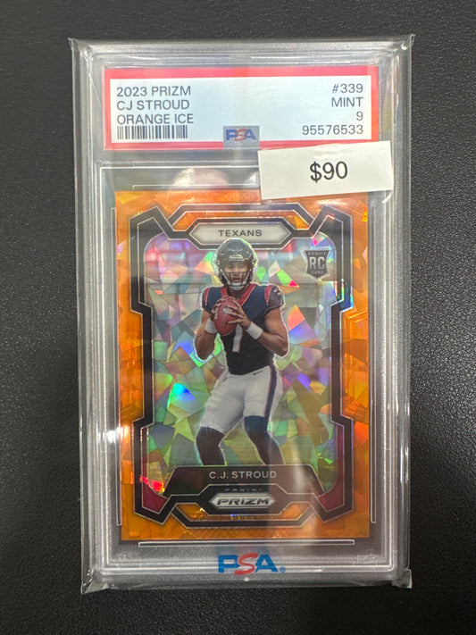 2023 Panini Prizm NFL CJ Stroud Rookie Orange Ice PSA 9