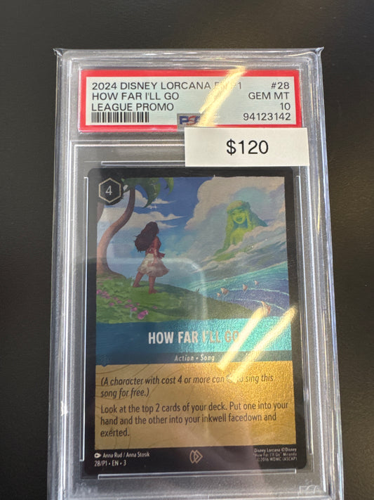 Disney Lorcana P1 League Promo How Far I’ll Go PSA 10