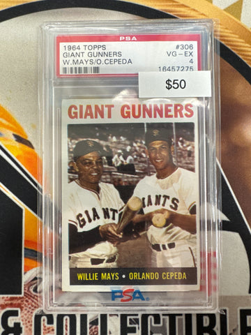 1964 Topps Baseball Giant Gunners Willie Mays & Orlando Cepeda PSA 4