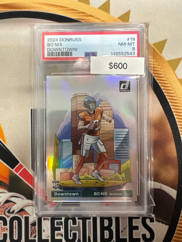 2024 Panini Donruss NFL Bo Nix Rookie Downtown! PSA 8