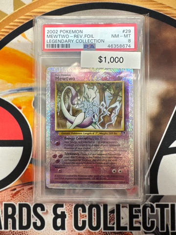 2002 Pokémon Mewtwo Reverse Foil Legendary Collection 29/110 PSA 8