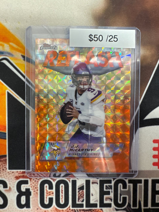 2025 Topps Finest NFL J.J. McCarthy Reflash Orange Geometric Refractor /25