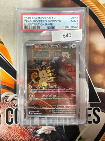 Pokémon Team Rocket’s Meowth Illustration Rare Destined Rivals 203/182 PSA 9