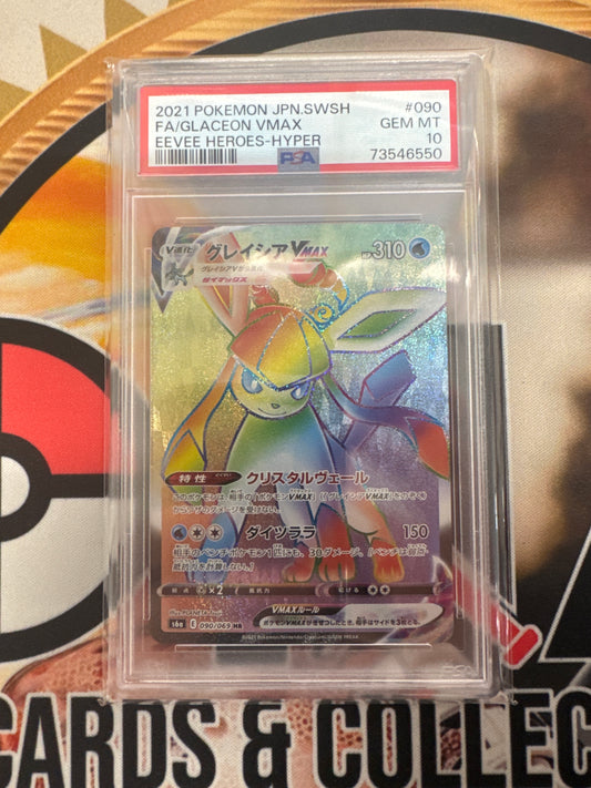 2021 Pokémon Japanese SWSH Full Art Glaceon Vmax Eevee Heroes Hyper Rare 090/069 PSA 10
