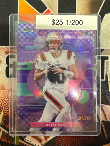 2025 Topps Finest NFL Drake Maye Uncommon Purple Refractor 1/200