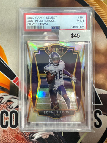 2020 Panini Select NFL Justin Jefferson Rookie Premier Level Silver Prizm PSA 9