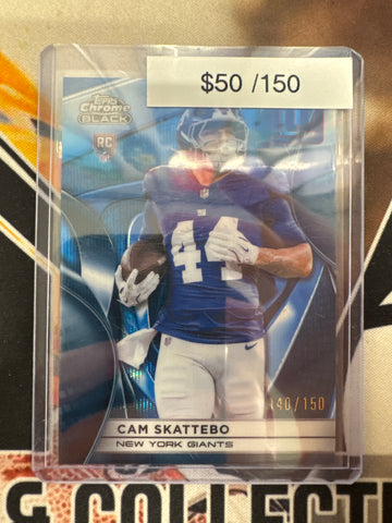 2025 Topps Chrome Black NFL Cam Skattebo Rookie Blue Wave Refractor /150