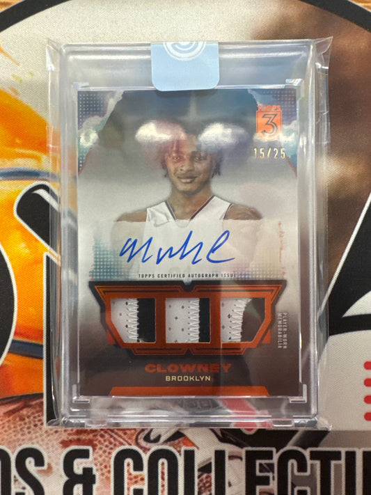2023-24 Topps Three Basketball Noah Clowney Triple Relic Autograph Orange Refractor /25