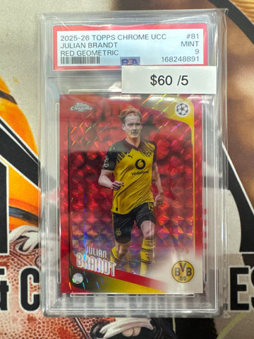 2025-26 Topps Chrome UCC Julian Brandt Red Geometric Refractor /5 PSA 9