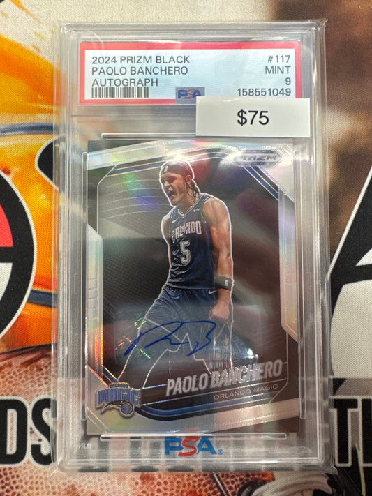 2024 Panini Prizm Black NBA Paolo Banchero Autograph Silver Prizm PSA 9